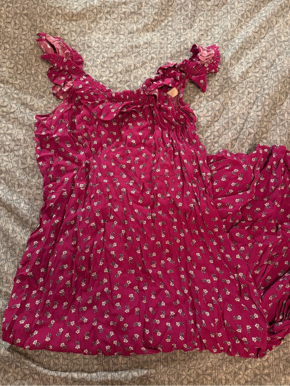 LOFT Magenta Floral Ruffle Strap Dress